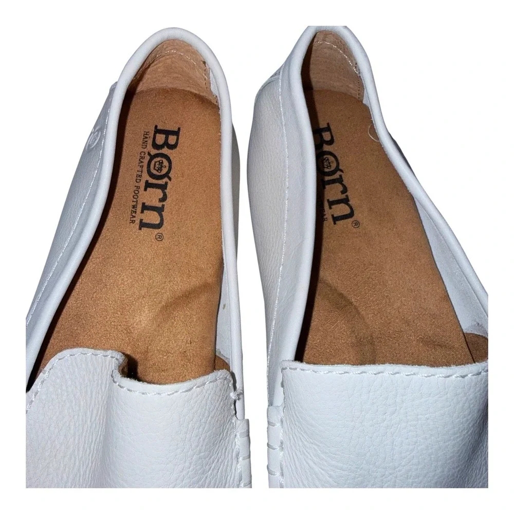 Born Mens Size 10 Medium Width White Leather Allan Slip On‎ Driving Loafer